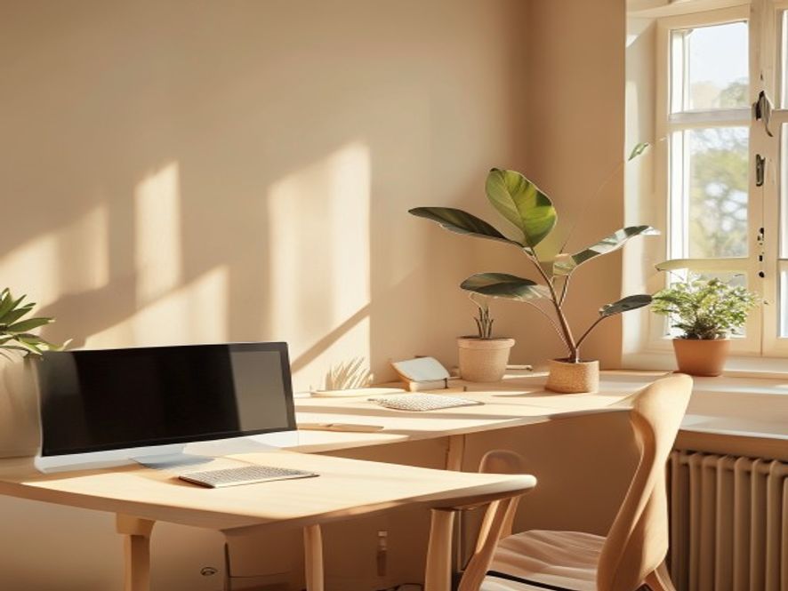 Peaceful office with natural light and plants